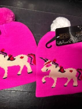 Private Label Kids Unicorn Pom Beanie - Hot Pink with White Pom